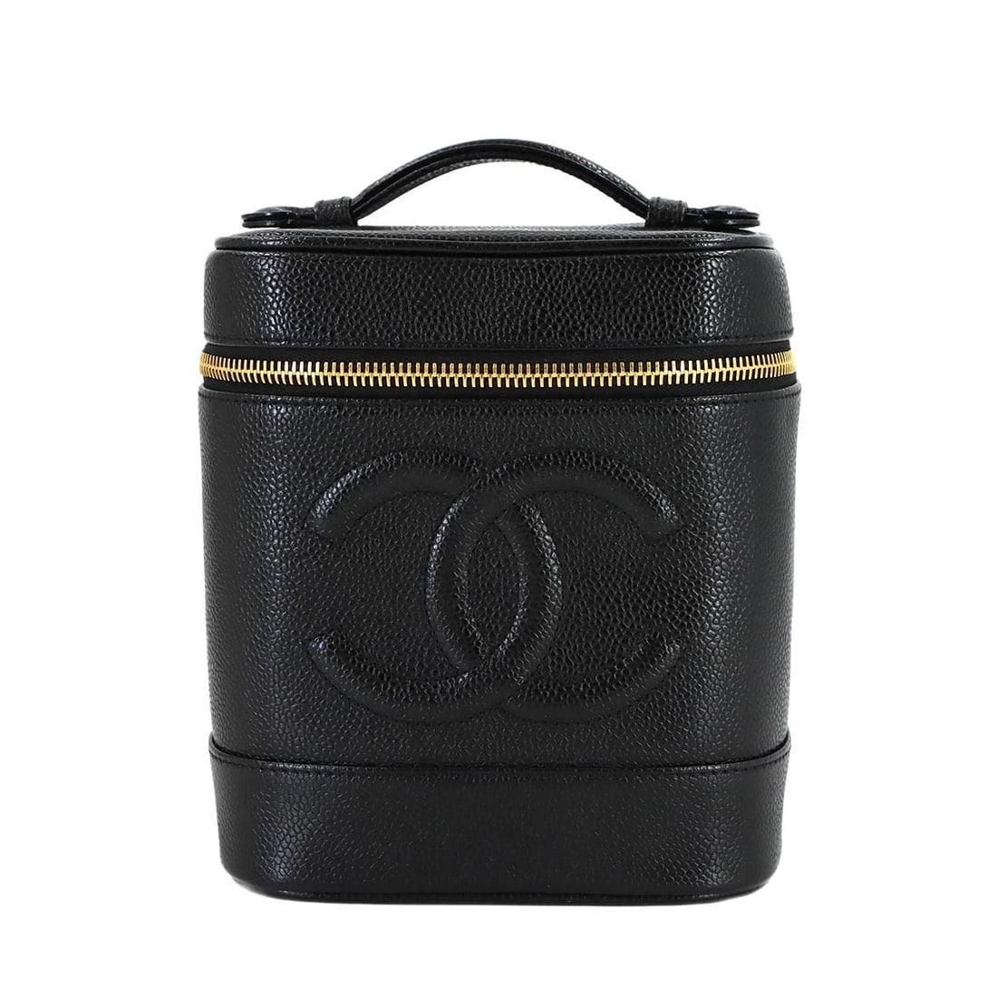 CHANEL VANITY HAND BAG LEATHER BLACK: CHANEL Vanity Hand Bag Leather Black Brand: CHANEL Type: Hand Bag Material: Leather Color: Black Size: W 5.91 inch, H 6.69 inch, D 4.92 inch Accessories: None Accessories Notice: When purc