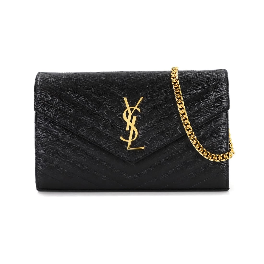 SAINT LAURENT CASSANDRA CHAIN WALLET LEATHER: SAINT LAURENT Cassandra Chain Wallet Leather Brand: SAINT LAURENT PARIS Type: Chain Wallet Material: Leather Color: Black Size: W 8.86 inch, H 5.71 inch, D 1.38 inch Accessories: None