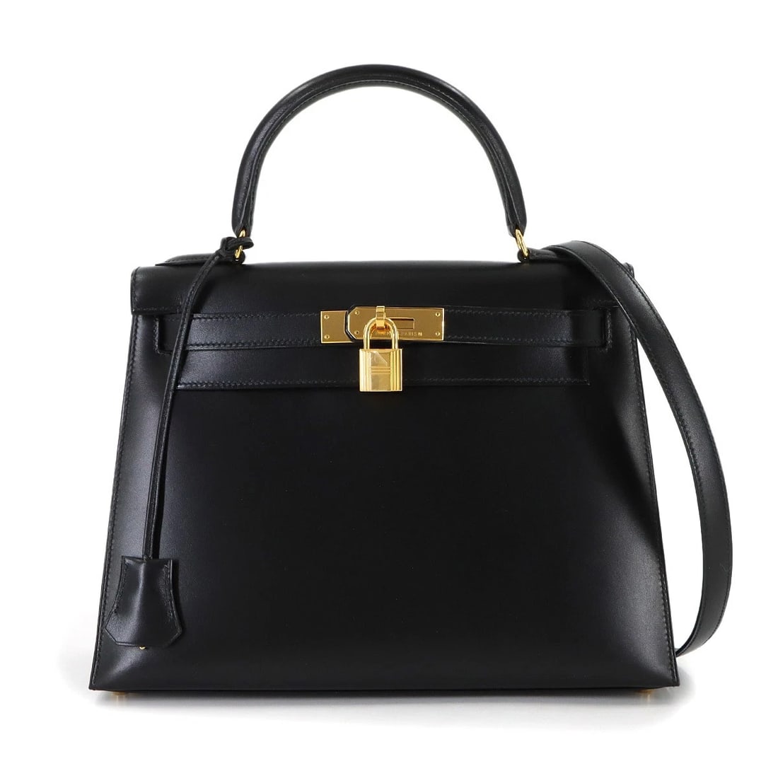 HERMES KELLY 28 BOX CARF BLACK 2WAY HAND SHOULDER BAG: HERMES Kelly 28 Box carf Black 2way Hand Shoulder Bag Brand: HERMES Type: Hand Bag / Shoulder Bag Material: Box carf Color: Black Size: W 11.42 inch, H 8.66 inch, D 4.53 inch Accessories: None