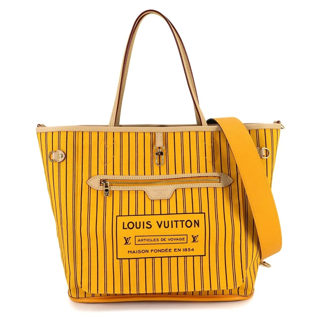 LOUIS VUITTON NEVERFULL BANDOULIERE INSIDE OUT MM TOTE BAG: LOUIS VUITTON Neverfull Bandouliere Inside Out MM Tote Bag Brand: LOUIS VUITTON Type: Tote Bag / Shoulder Bag Material: Canvas , Mongoram Canvas Color: Safran Yellow , Monogram Size: W 12.60 inch,