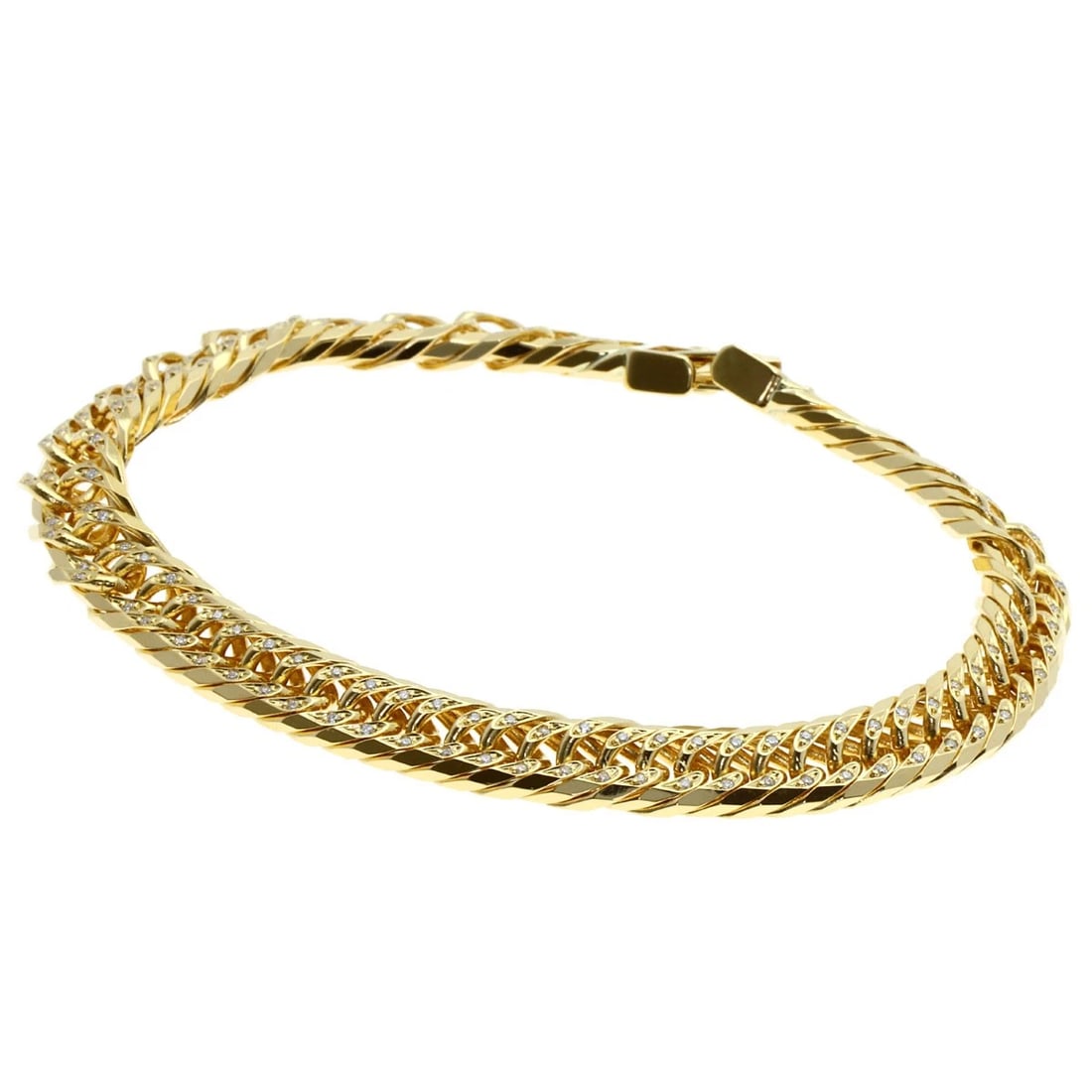CURB CHAIN W8 FACE DIAMOND BRACELET K18 YELLOW GOLD (1 of 4)