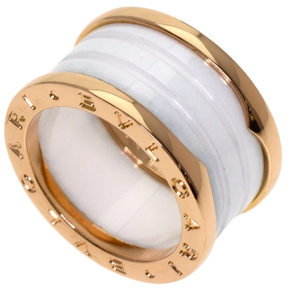 BVLGARI B.ZERO1 4-BAND WHITE CERAMIC RING: BVLGARI B.zero1 4-Band White Ceramic Ring Brand: BVLGARI Type: Ring Material: K18 Pink Gold, Color: Gold Size: 6.5(US) Accessories: None Accessories Notice: When purchasing pre-owned goods