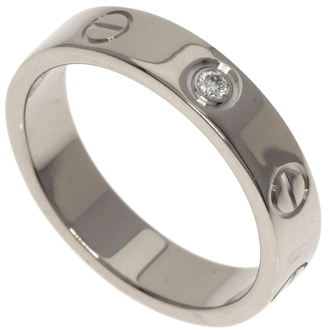 CARTIER MINI LOVE RING 1P DIAMOND RING: CARTIER mini love ring 1P Diamond Ring Brand: CARTIER Type: Ring Material: K18 White Gold, Main Stone/Creation Natural Color: Silver Size: 5(US) Accessories: None Accessories Notice: When