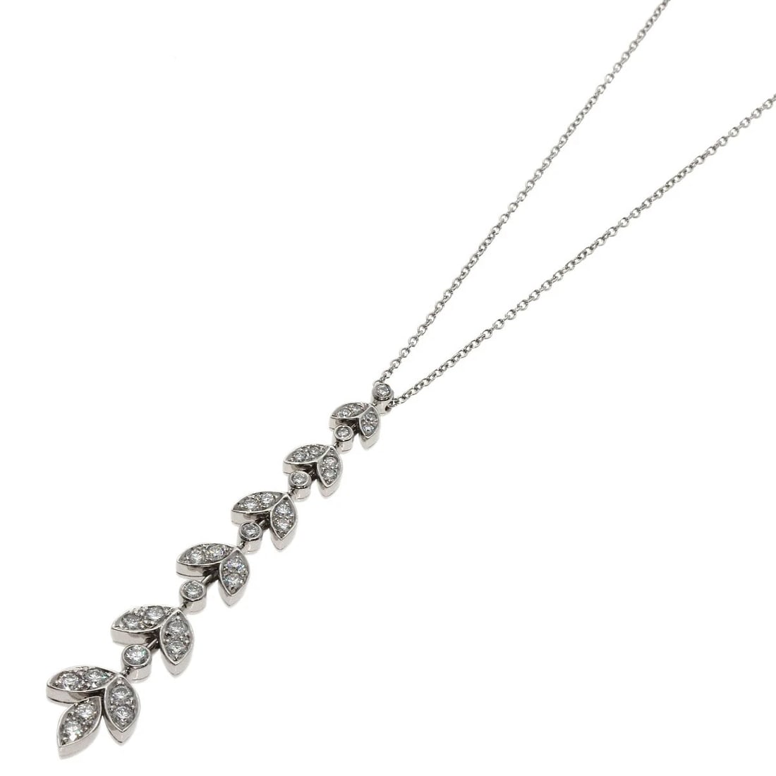 TIFFANY&CO. LEAF 6-ROW DIAMOND NECKLACE: TIFFANY&Co. Leaf 6-row Diamond Necklace Brand: TIFFANY&Co. Type: Necklace Material: Platinum PT950, Color: Silver Size: Chain Length:15.9inch/40.5cm Chain Width:0.4inch/1mm Top Size:2.0inch/50.5x9