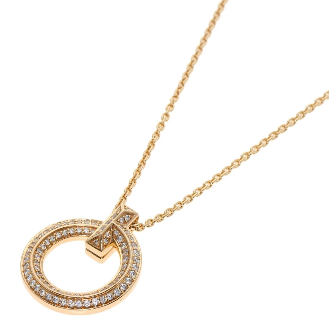 TIFFANY&CO. T ONE NARROW CIRCLE PAVE DIAMOND NECKLACE: TIFFANY&Co. T One Narrow Circle Pave Diamond Necklace Brand: TIFFANY&Co. Type: Necklace Material: K18 Pink Gold, Main Stone/Creation Natural Color: Gold Size: Chain Width:0.5inch/1.2mm Top Size:0.