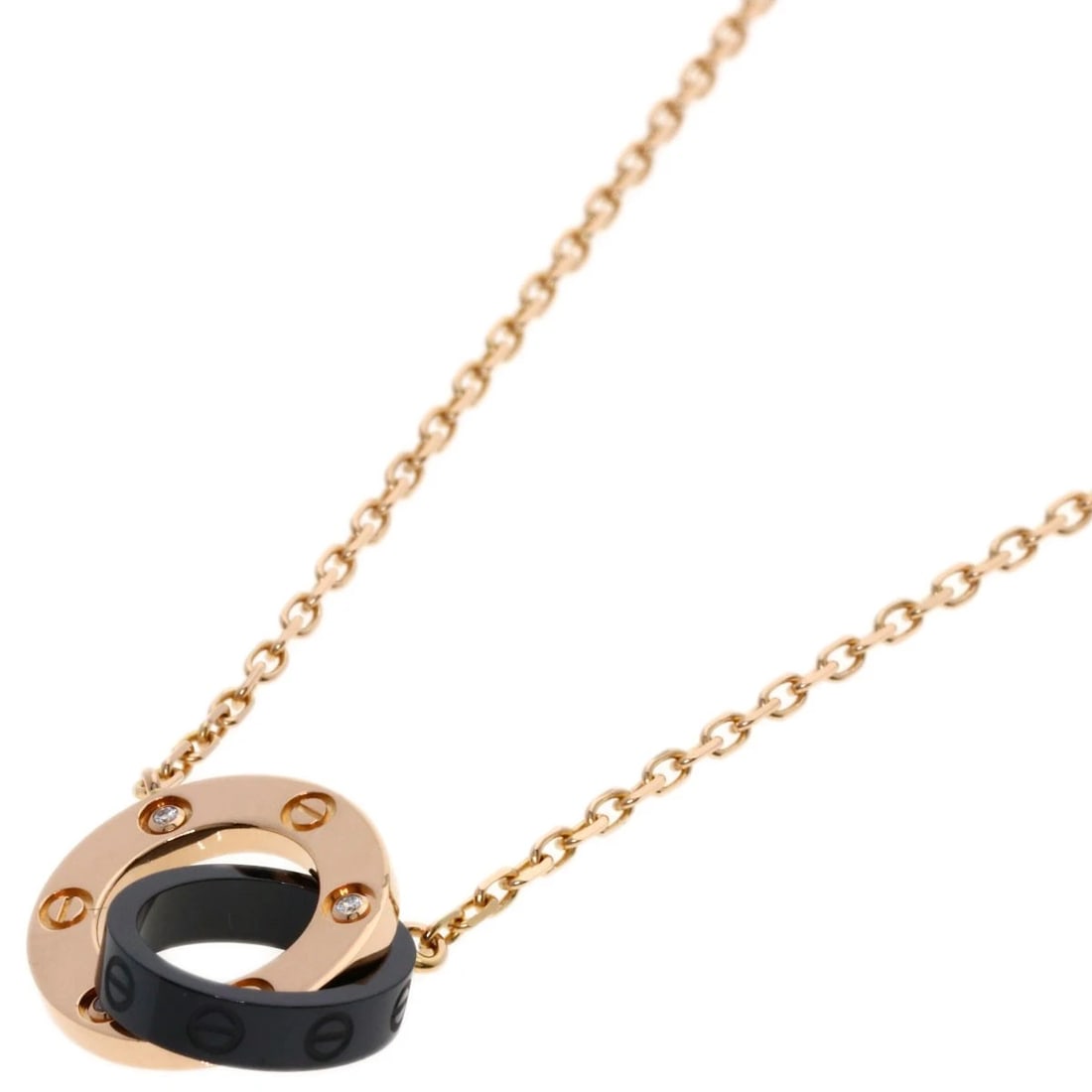 CARTIER LOVE CIRCLE 3P DIAMOND CERAMIC NECKLACE: CARTIER Love Circle 3P Diamond Ceramic Necklace Brand: CARTIER Type: Necklace Material: K18 Pink Gold, Color: Pink Gold Size: Size/Spec Chain Length:15.0inch/38cm Chain Width:0.6inch/1.4mm Top Siz