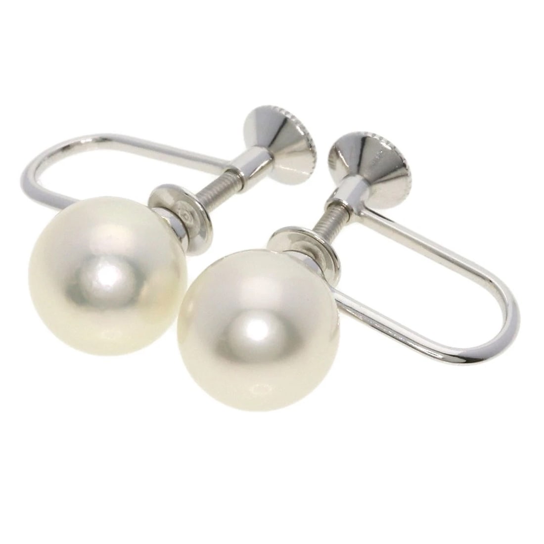 MIKIMOTO PEARL EARRING K18 WHITE GOLD: MIKIMOTO Pearl Earring K18 White Gold Brand: MIKIMOTO Type: Earring Material: K18 White Gold, Main Stone/Creation Pearl Color: Silver Size: Stone Size:0.3inch/7.6mm Finished new Accessories: