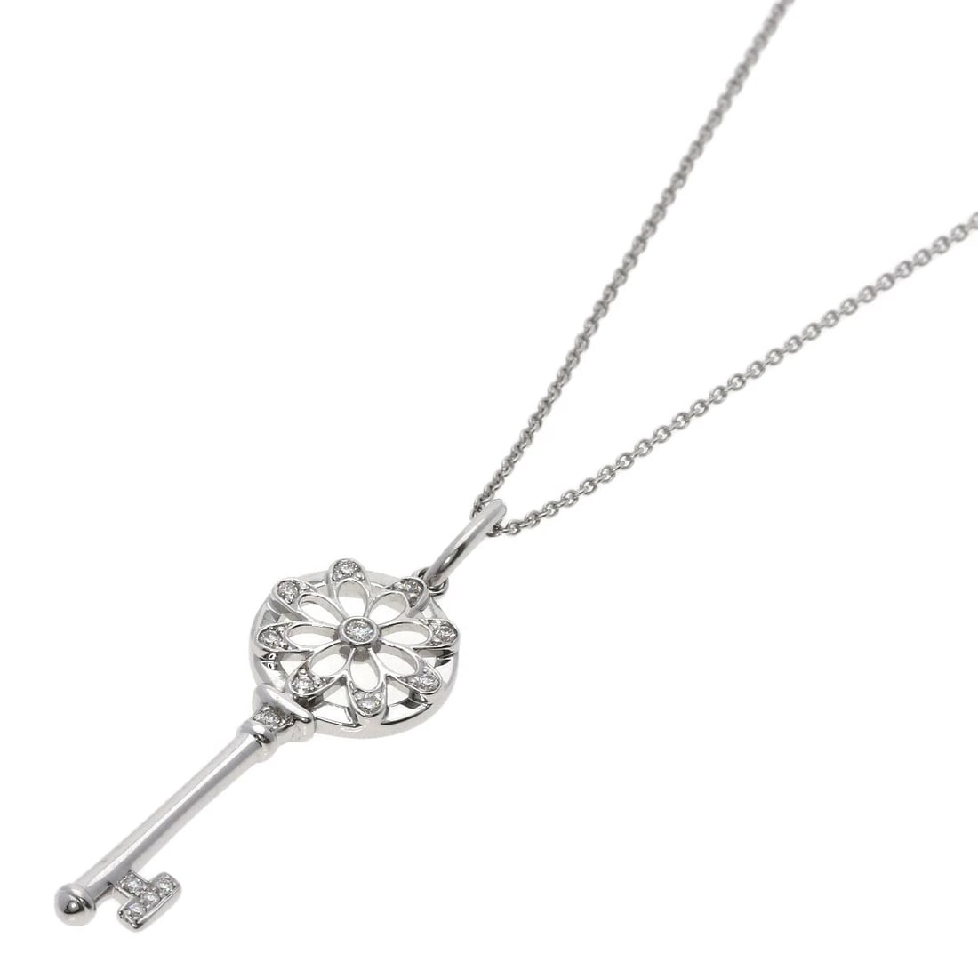TIFFANY&CO. FLORAL KEY DIAMOND NECKLACE: TIFFANY&Co. Floral Key Diamond Necklace Brand: TIFFANY&Co. Type: Necklace Material: K18 White Gold, Main Stone/Creation Natural Color: Silver Size: Chain Length:19.7inch/50cm Chain Width:0.4inch/1