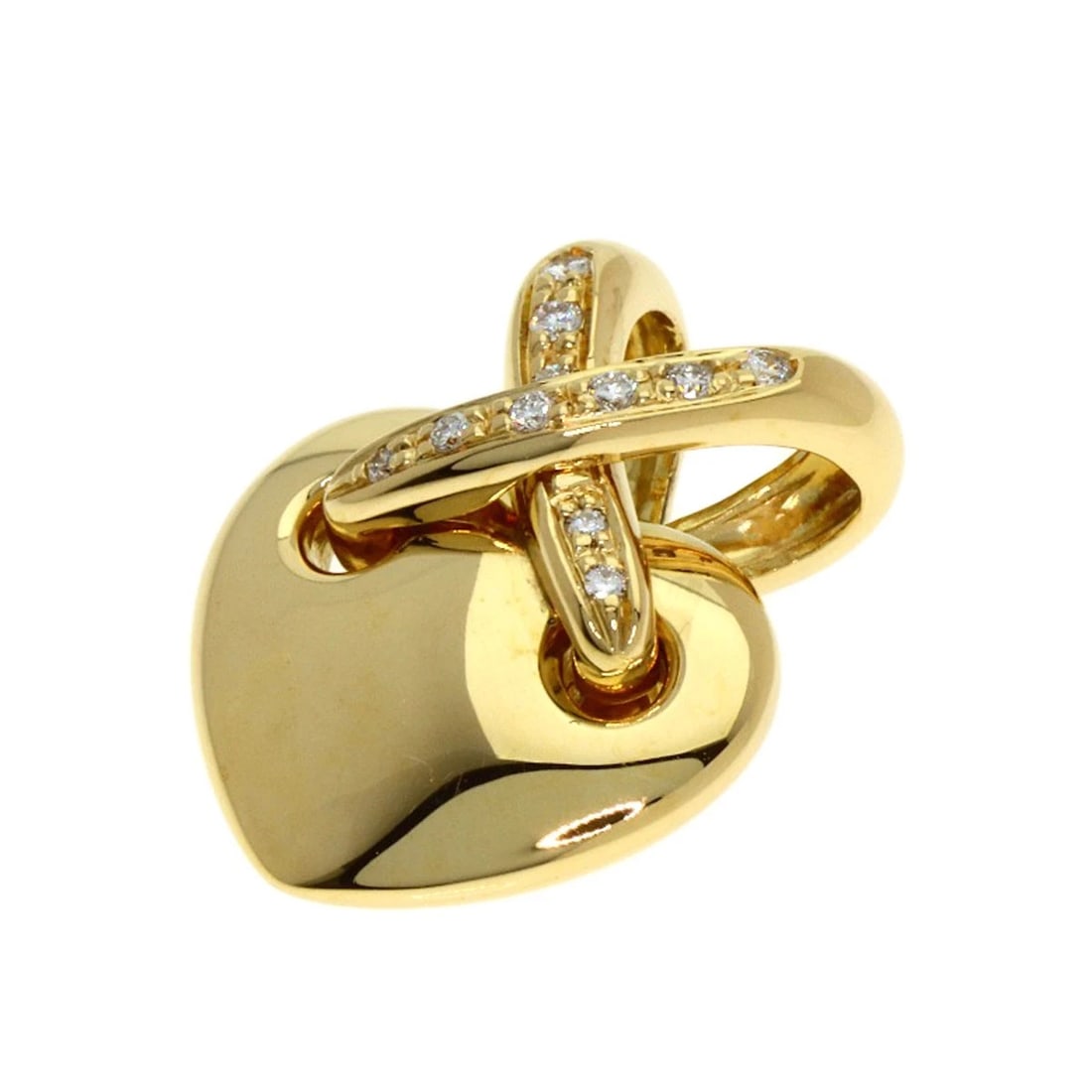 CHAUMET LIEN CROSS HEART DIAMOND PENDANT TOP: Chaumet Lien Cross Heart Diamond Pendant top Brand: Chaumet Type: Pendant top Material: K18 Yellow Gold, Main Stone/Creation Natural Color: Gold Size: Top Size:0.7inch/18.7x15.5x9.1mm 