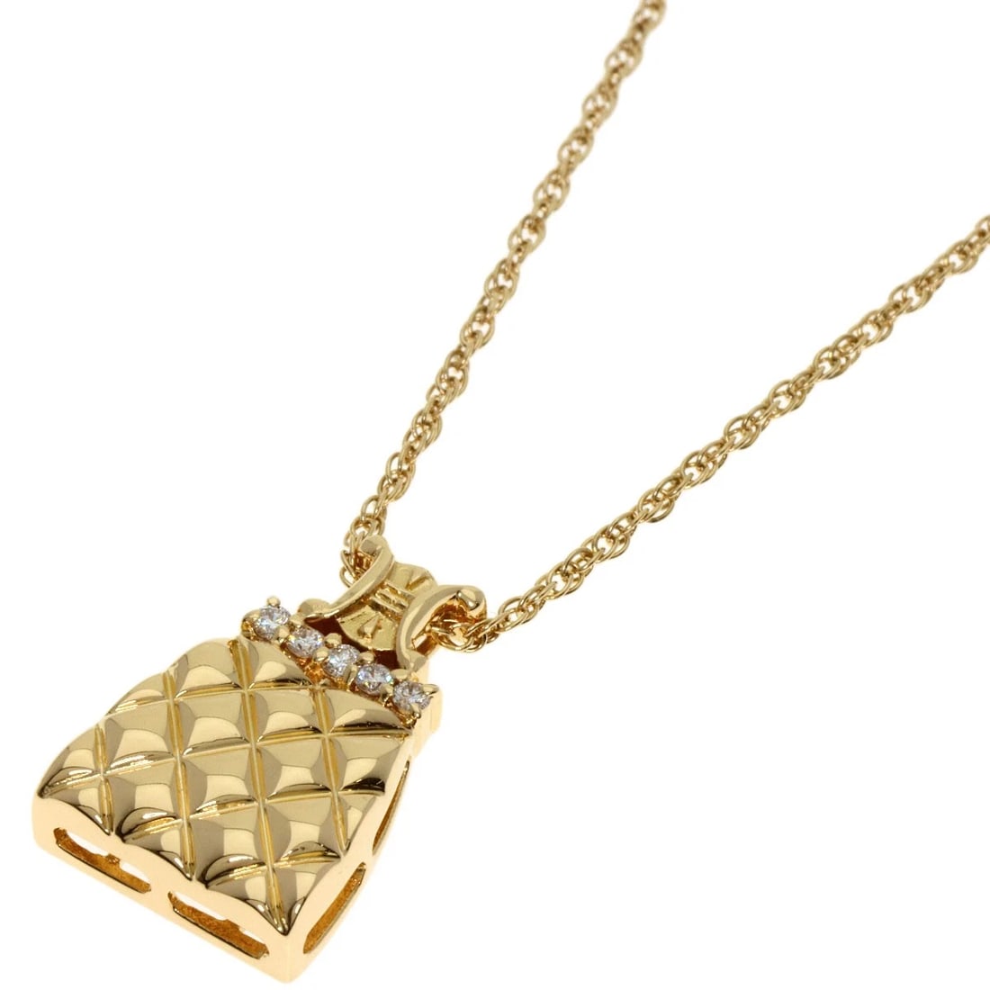 CELINE BAG TYPE DIAMOND NECKLACE: CELINE Bag type Diamond Necklace Brand: CELINE Type: Necklace Material: K18 Yellow Gold, Main Stone/Creation Natural Color: Gold Size: Chain Length:16.5inch/42cm Chain Width:0.5inch/1.3mm Top Size