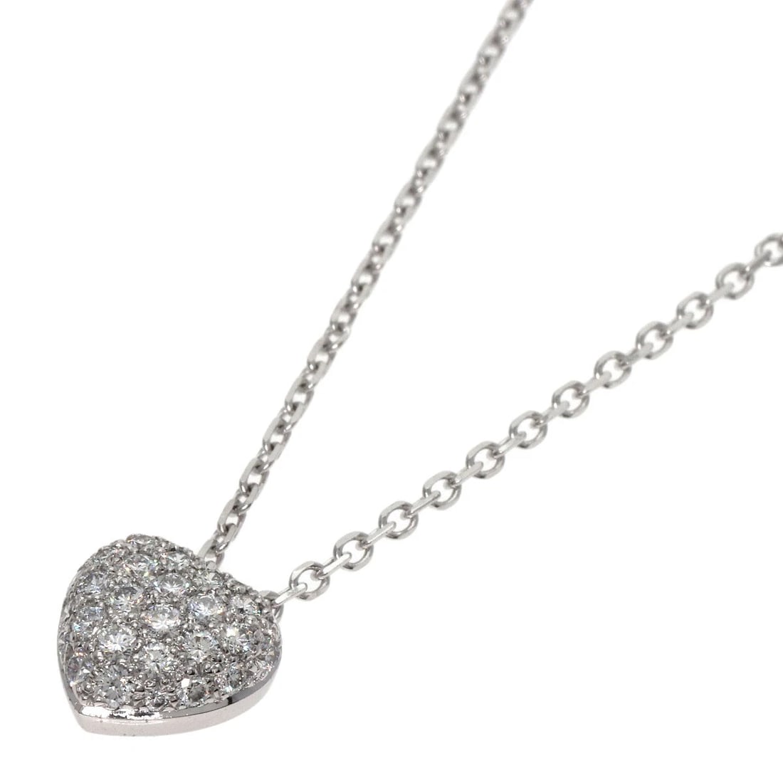 CARTIER HEART PAVE DIAMOND NECKLACE: CARTIER Heart Pave Diamond Necklace Brand: CARTIER Type: Necklace Material: K18 White Gold, Main Stone/Creation Natural Color: Silver Size: Chain Length:15.6inch/39.5cm Chain Width:0.6inch/1.5mm T