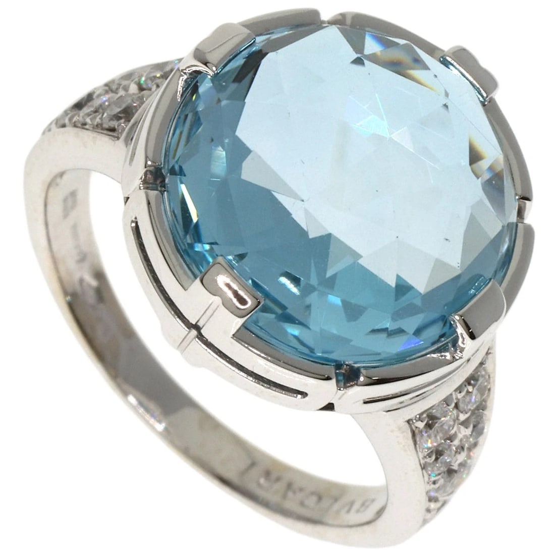 BVLGARI PARENTESI COCKTAIL BLUE TOPAZ DIAMOND RING: BVLGARI Parentesi Cocktail Blue Topaz Diamond Ring Brand: BVLGARI Type: Ring Material: K18 White Gold, Main Stone/Creation Topaz Color: Silver Size: 5.75(US) Accessories: None Accessories