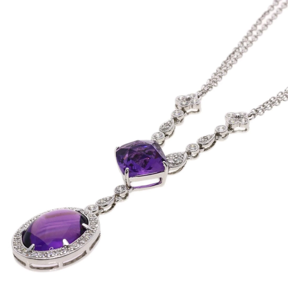 COLORED STONE DIAMOND NECKLACE K18 WHITE GOLD: Colored Stone Diamond Necklace K18 White Gold Brand: SELECT JEWELRY Type: Necklace Material: K18 White Gold, Main Stone/Creation Natural Color: Silver Size: Chain Length:16.7inch/42.5cm Chain Widt