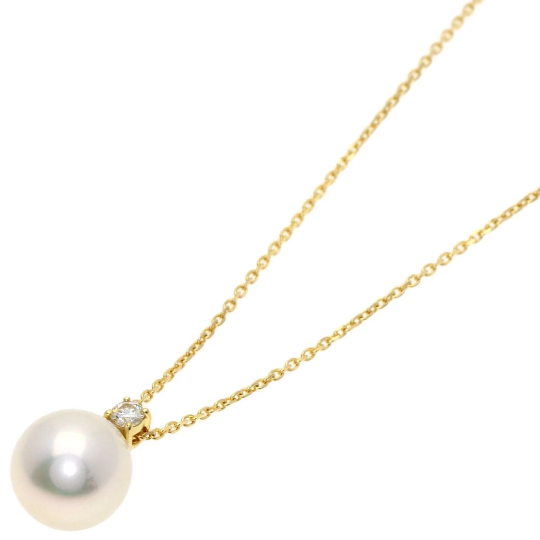 TASAKI PEARL DIAMOND NECKLACE K18 YELLOW GOLD: TASAKI Pearl Diamond Necklace K18 Yellow Gold Brand: TASAKI Type: Necklace Material: K18 Yellow Gold, Color: Silver Size: Stone Size:0.4inch/9.3mm Chain Length:17.7inch/45cm Chain