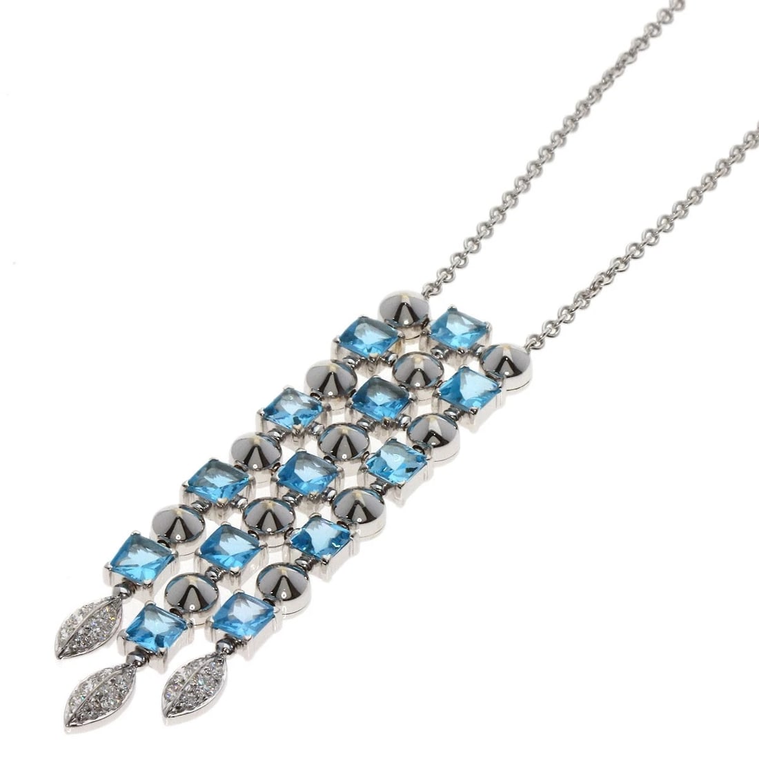 BVLGARI LUCIA BLUE TOPAZ DIAMOND NECKLACE: BVLGARI Lucia Blue Topaz Diamond Necklace Brand: BVLGARI Type: Necklace Material: K18 White Gold, Color: Silver Size: Chain Length:16.9inch/43cm Chain Width:0.6inch/1.5mm Top Size:2.3inch/58.2?15.