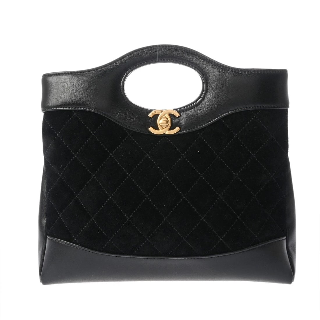 CHANEL MINI SHOPPING BAG: CHANEL Mini Shopping Bag Brand: CHANEL Type: Handbag Material: Shiny calfskin/velour Color: black × Antique Gold Metal Size: H:about 9.1inch (Central maximum) W:about 9.3inch D:about 2.0inch Shou