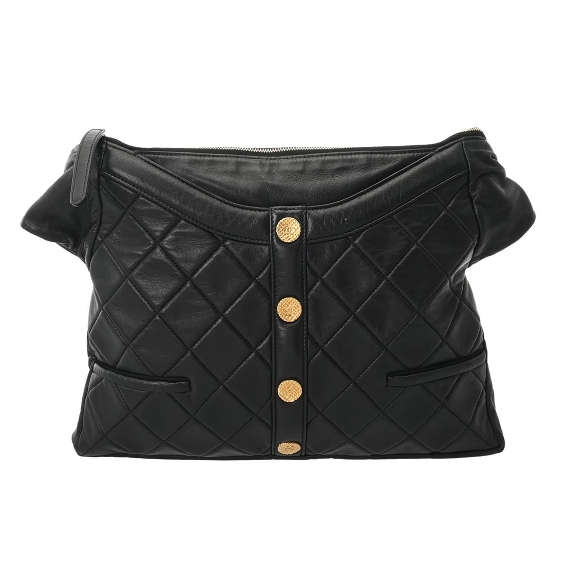 CHANEL MATRASSE LAMBSKIN BLACK SHOULDER BAG: CHANEL Matrasse lambskin black Shoulder Bag Brand: CHANEL Type: Shoulder Bag Material: lambskin Color: black × Gold Metal Size: H:about 10.0inch W:about 13.2inch (Bottom) D:about 1.6inch Accesso
