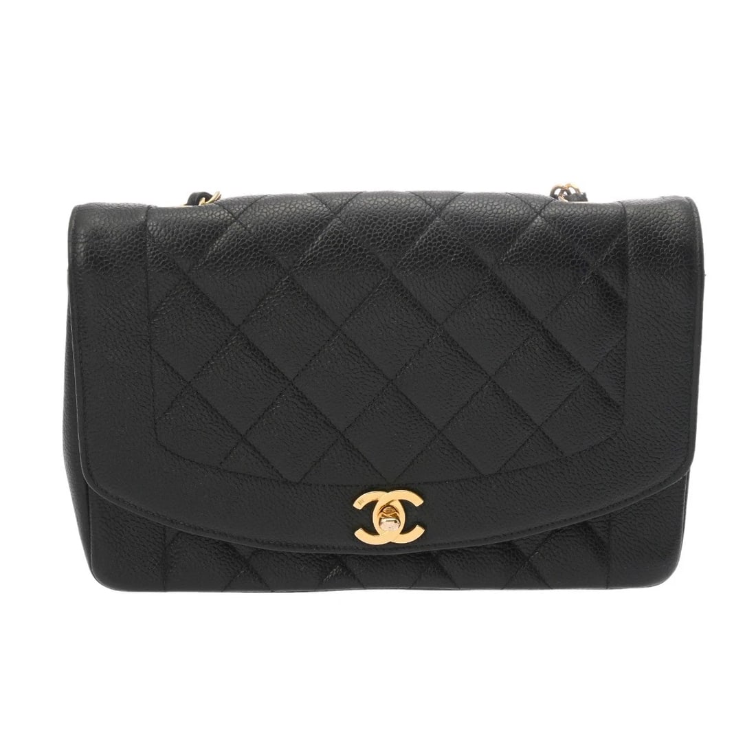 CHANEL CHAINSHOULDER DIANA CAVIARSKIN BLACK SHOULDER BAG: CHANEL ChainShoulder Diana Caviarskin black Shoulder Bag Brand: CHANEL Type: Shoulder Bag Material: Caviarskin Color: black × Gold Metal Size: H:about 6.3inch W:about 9.6inch (maximum) D:about 2.