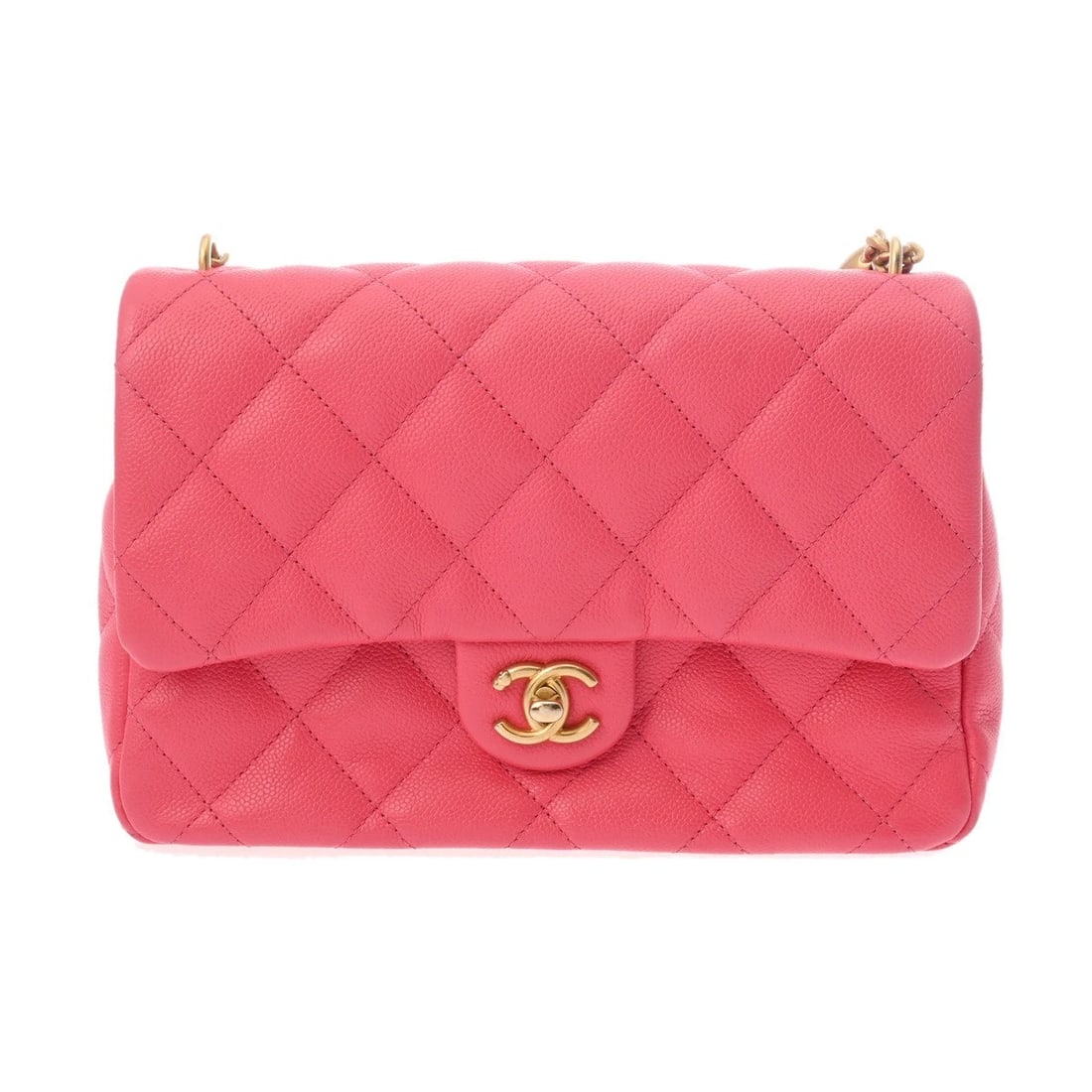 CHANEL MINI FLAP BAG MATRASSE PINK SHOULDER BAG: CHANEL Mini flap bag Matrasse pink Shoulder Bag Brand: CHANEL Type: Shoulder Bag Material: Grained calfskin Color: pink × Antique Gold Metal Size: H:about 5.3inch W:about 7.5inch D:about 2.4inch