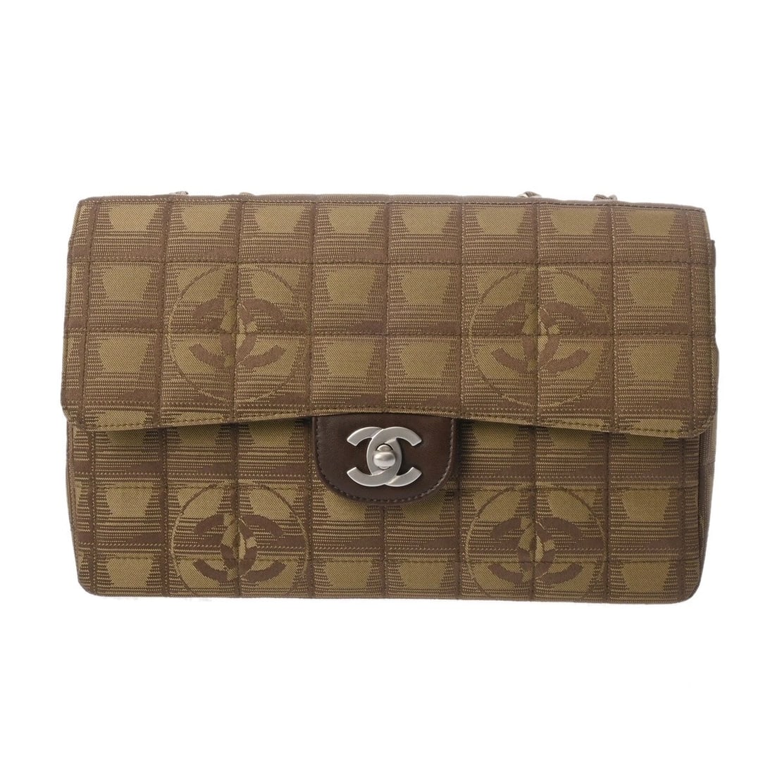 CHANEL CHAINSHOULDER NEW TRAVEL KHAKI SHOULDER BAG: CHANEL ChainShoulder New travel khaki Shoulder Bag Brand: CHANEL Type: Shoulder Bag Material: Nylon jacquard Color: khaki × Matt Silver Metal Size: H:about 6.3inch W:about 10.0inch D:about 2.6inc