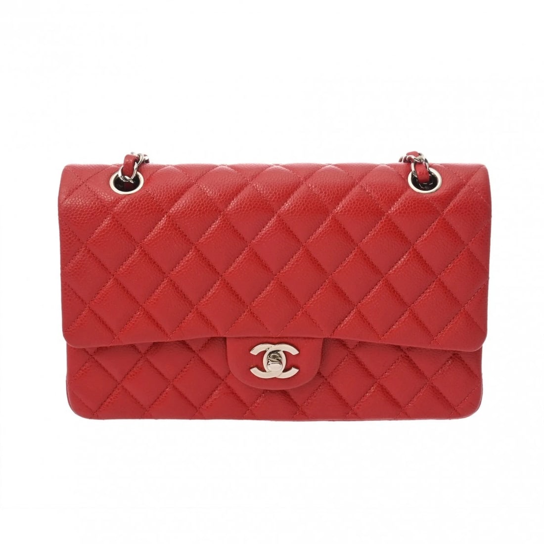 CHANEL W-FLAP W-CHAIN SHOULDER 25 MATRASSE RED SHOULDER BAG (1 of 8)