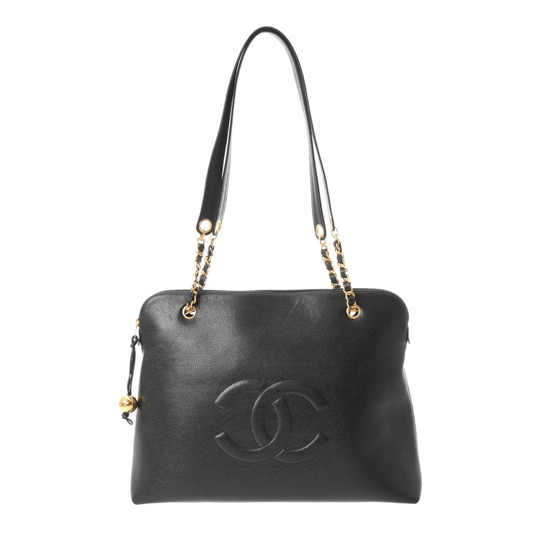 CHANEL CHAIN TOTE CAVIAR SKIN BLACK TOTE BAG: CHANEL Chain tote Caviar skin black Tote Bag Brand: CHANEL Type: Tote Bag Material: Caviar skin Color: black × Gold Metal Size: H:about 11.8inch W:about 15.7inch D:about 5.7inch Shoulder:about 33