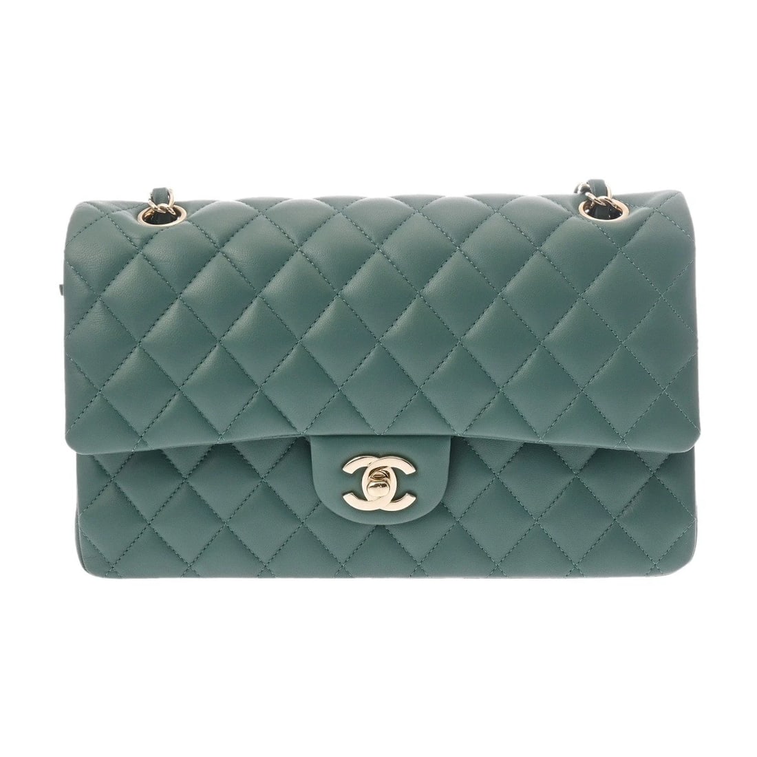 CHANEL CLASSIC HANDBAG MATRASSE SHOULDER BAG: CHANEL Classic Handbag Matrasse Shoulder Bag Brand: CHANEL Type: Shoulder Bag Material: lambskin Color: green × SilverMetal Size: H:about 5.9inch W:about 9.8inch D:about 2.6inch