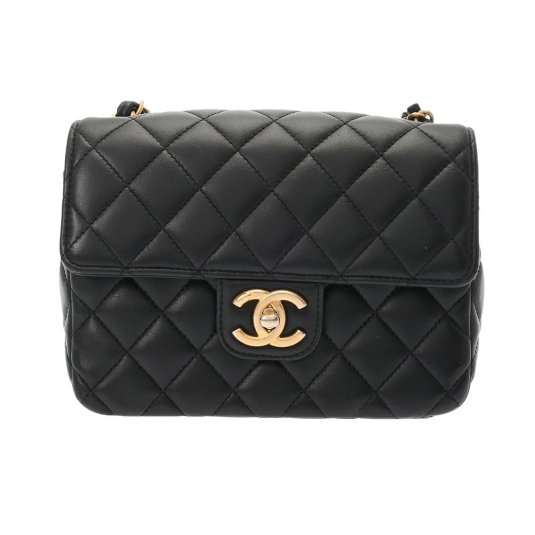 CHANEL MINI FLAP BAG MATRASSE BLACK SHOULDER BAG: CHANEL Mini flap bag Matrasse black Shoulder Bag Brand: CHANEL Type: Shoulder Bag Material: lambskin Color: black × Gold Metal Size: H:about 5.9inch W:about 7.3inch D:about 2.6inch Shoulder:about