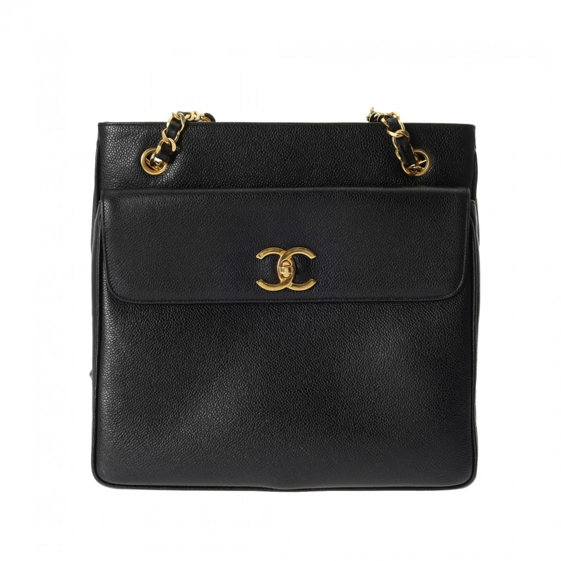 CHANEL CAVIAR SKIN BLACK/GOLD TOTE BAG: CHANEL Caviar skin black/Gold Tote Bag Brand: CHANEL Type: Tote Bag Material: Caviar skin Color: black/Gold Metal Size: H:about 11.0inch W:about 11.0inch D:about 3.5inch maximum Handle:about 31.9i