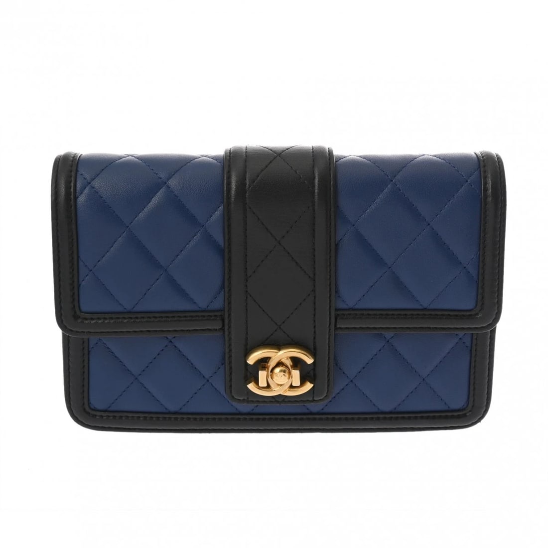 CHANEL CHAIN WALLET BLUE-BLACK SHOULDER BAG: CHANEL Chain wallet blue-black Shoulder Bag Brand: CHANEL Type: Shoulder Bag Material: Calfskin Color: blue-black × Gold Metal Size: H:about 4.7inch W:about 7.5inch D:about 1.6inch Shoulder:about