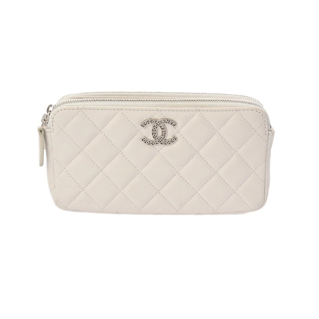 CHANEL CHAIN WALLET MATRASSE WHITE SHOULDER BAG: CHANEL Chain wallet Matrasse white Shoulder Bag Brand: CHANEL Type: Shoulder Bag Material: soft grain calfskin Color: white × SilverMetal Size: H:about 3.7inch W:about 7.3inch D:about 1.2inch