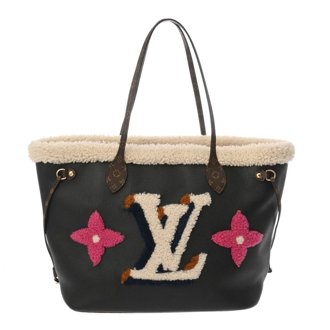 LOUIS VUITTON NEVERFULL MM CALF LEATHER BLACK TOTE BAG: LOUIS VUITTON Neverfull MM Calf leather black Tote Bag Brand: LOUIS VUITTON Type: Tote Bag Material: Calf leather/Shearing Color: black Size: H:about 11.4inch W:about 12.6inch (Bottom) D:about 6.5