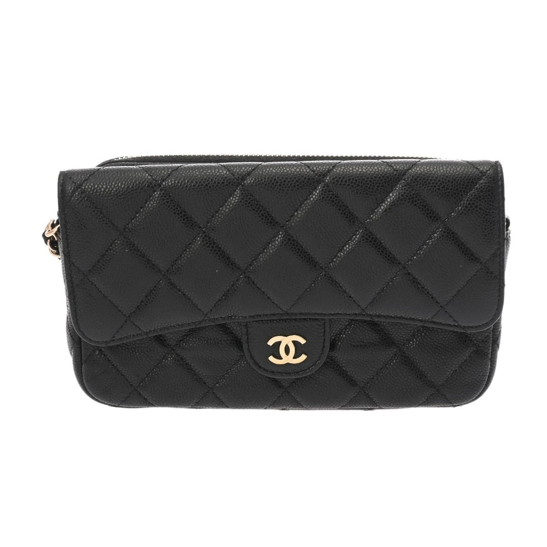 CHANEL FLAP PHONE CASE MATRASSE BLACK SHOULDER BAG: CHANEL flap phone case Matrasse black Shoulder Bag Brand: CHANEL Type: Shoulder Bag Material: Soft grain calfskin Color: black × Champagne Gold Metal Size: H:about 4.3inch W:about 6.9inch D:about