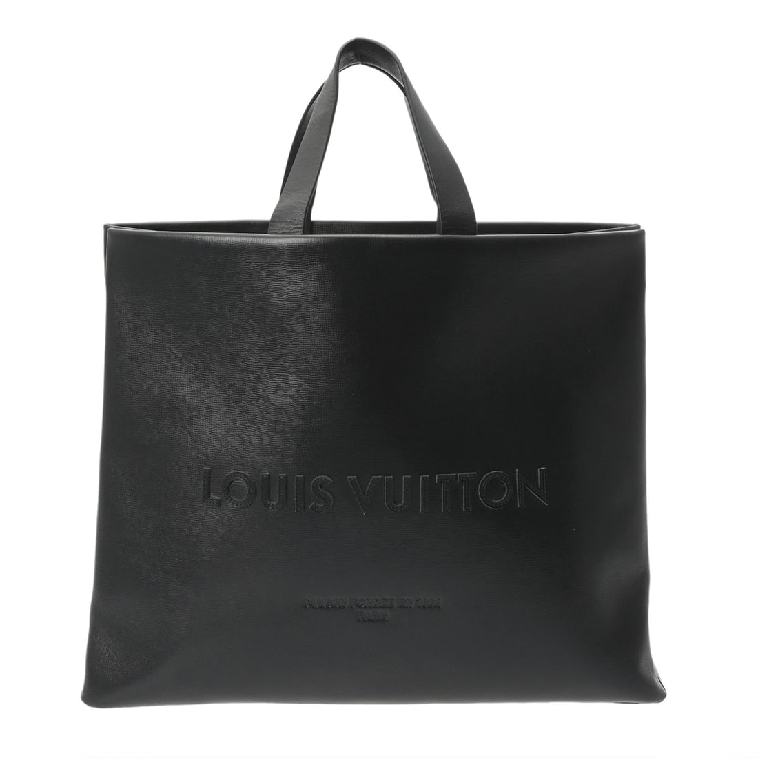LOUIS VUITTON SHOPPER TOTE MM LV BLACK TOTE BAG: LOUIS VUITTON Shopper Tote MM LV black Tote Bag Brand: LOUIS VUITTON Type: Tote Bag Material: Cowhide leather Color: black Size: H:about 13.0inch W:about 15.7inch D:about 6.3inch Shoulder:about 38