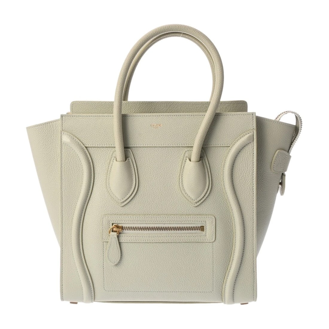 CELINE LUGGAGE MICRO DRUMMED CALF MINT GREEN HANDBAG: CELINE Luggage micro Drummed calf Mint green Handbag Brand: CELINE Type: Handbag Material: Drummed calf Color: Mint green × Gold Metal Size: H:about 10.2inch W:about 10.2inch D:about 5.3inch 