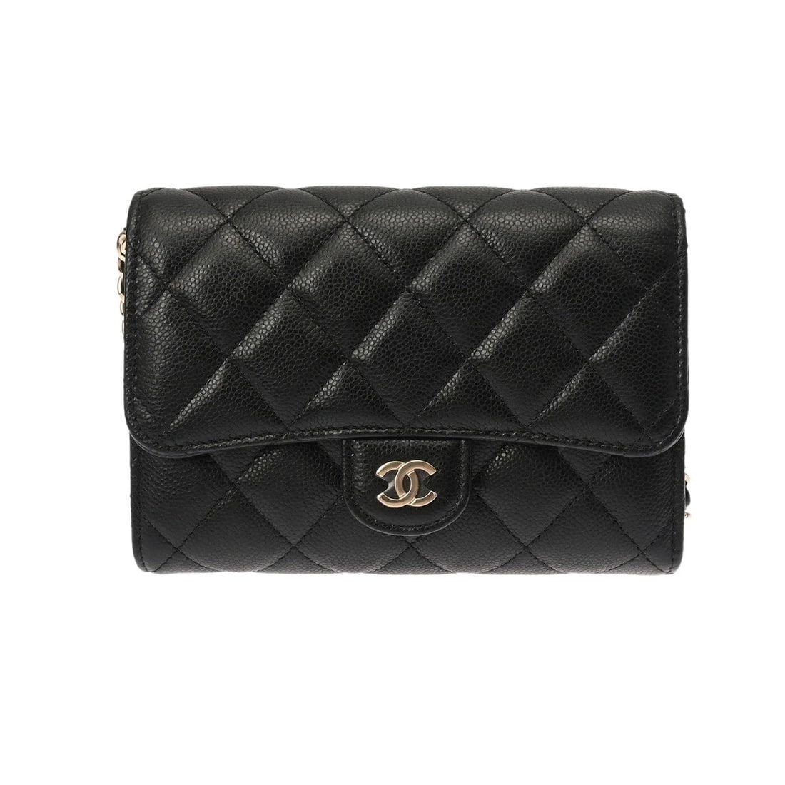 CHANEL CHAIN WALLET MATRASSE BLACK SHOULDER BAG: CHANEL Chain wallet Matrasse black Shoulder Bag Brand: CHANEL Type: Shoulder Bag Material: Grained calfskin Color: black × Gold Metal Size: H:about 4.1inch W:about 5.9inch D:about 1.8inch Shoulde