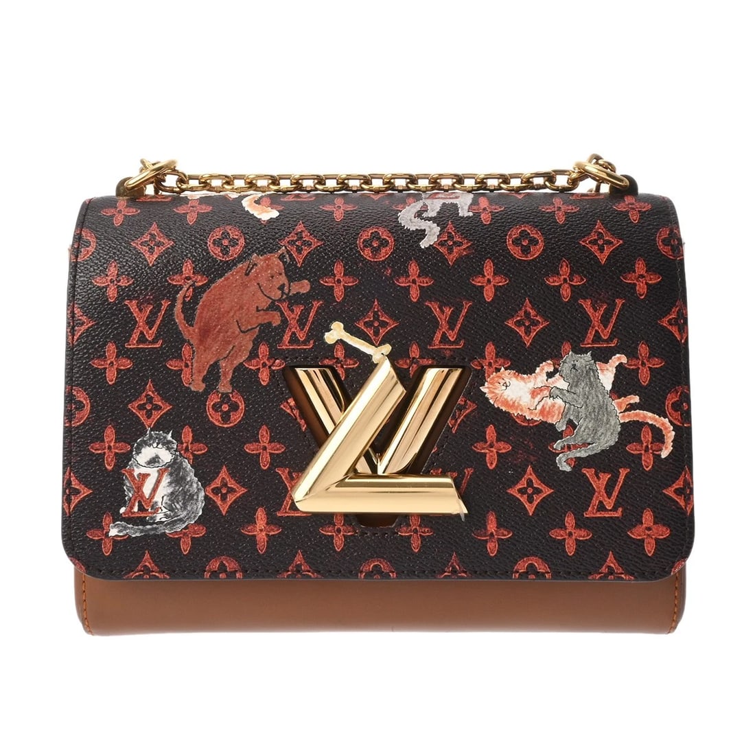 LOUIS VUITTON TWIST MM CATGRAM LEATHER BROWN SHOULDER BAG: LOUIS VUITTON Twist MM Catgram leather Brown Shoulder Bag Brand: LOUIS VUITTON Type: Shoulder Bag Material: leather Color: Brown Size: H:about 6.7inch W:about 9.1inch D:about 3.7inch (maximum)