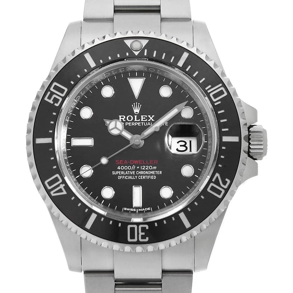 ROLEX SEA DWELLER BLACK WATCH: ROLEX SEA DWELLER black Watch Brand: ROLEX Type: Wrist watch Material: Band Material Stainless Steel, Case Material Stainless Steel Color: Dial Color Black Size: Case:W43mm Circumference of