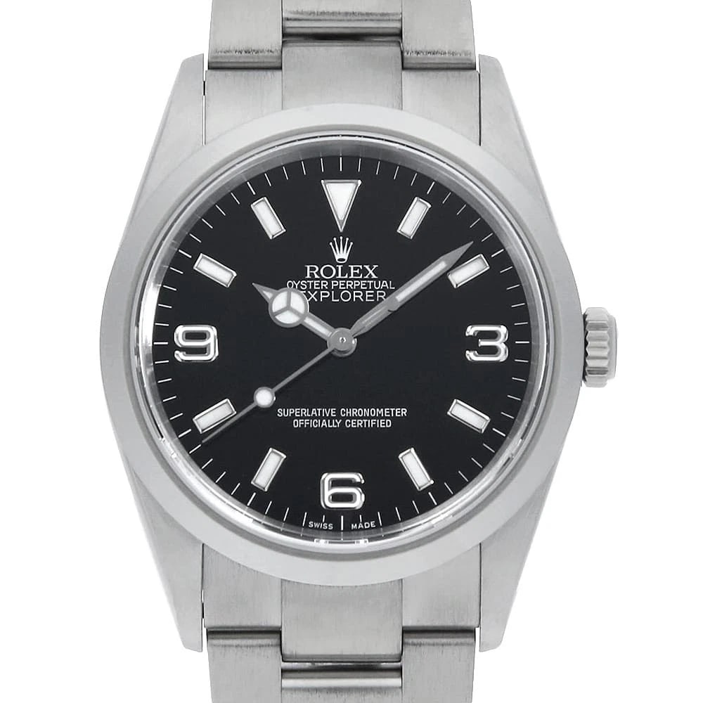 ROLEX EXPLORER BLACK WATCH: ROLEX Explorer black Watch Brand: ROLEX Type: Wrist watch Material: Band Material Stainless Steel, Case Material Stainless Steel Color: Dial Color Black Size: Case:W36mm Circumference of