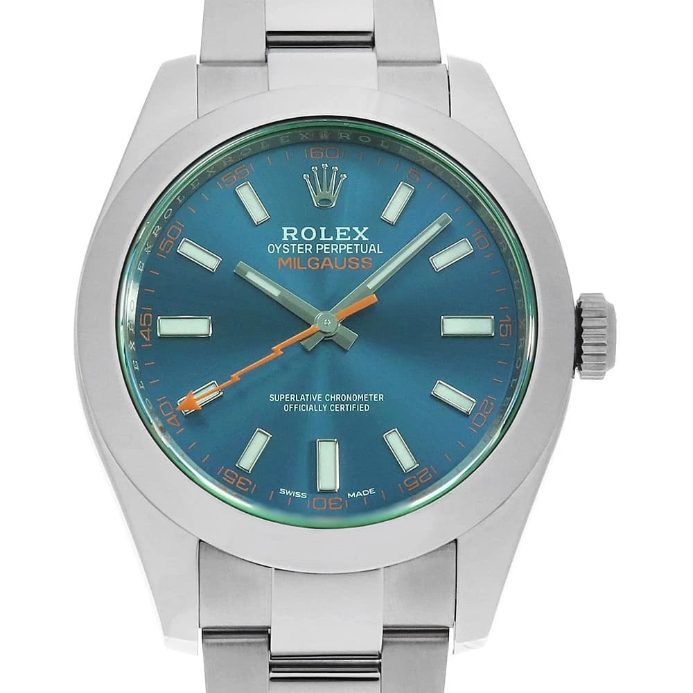 ROLEX MILGAUSS BLUE WATCH: ROLEX Milgauss Blue Watch Brand: ROLEX Type: Wrist watch Material: Band Material Stainless Steel, Case Material Stainless Steel Color: Dial Color Blue Size: Case:W40mm Circumference of
