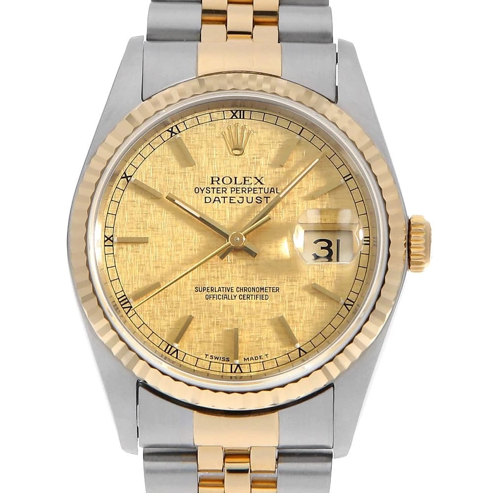 ROLEX DATEJUST CHAMPAGNE WATCH: ROLEX Datejust Champagne Watch Brand: ROLEX Type: Wrist watch Material: Band Material Stainless Steel/Yellow Gold, Case Material Stainless Steel/Yellow Gold Color: Dial Color Champagne Gold Size: