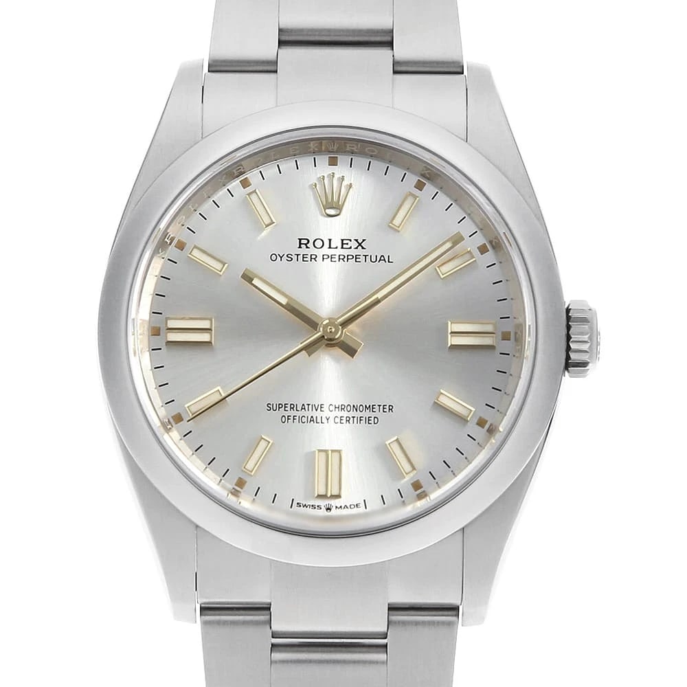 ROLEX OYSTER PERPETUAL SILVER WATCH: ROLEX Oyster Perpetual Silver Watch Brand: ROLEX Type: Wrist watch Material: Band Material Stainless Steel, Case Material Stainless Steel Color: Dial Color Silver Size: Case:W36mm
