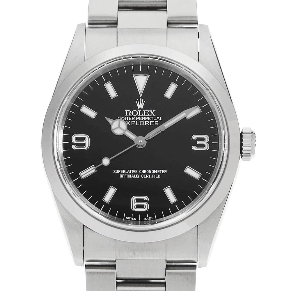 ROLEX EXPLORER BLACK WATCH: ROLEX Explorer black Watch Brand: ROLEX Type: Wrist watch Material: Band Material Stainless Steel, Case Material Stainless Steel Color: Dial Color Black Size: Case:W36mm Circumference of Wrist:19c