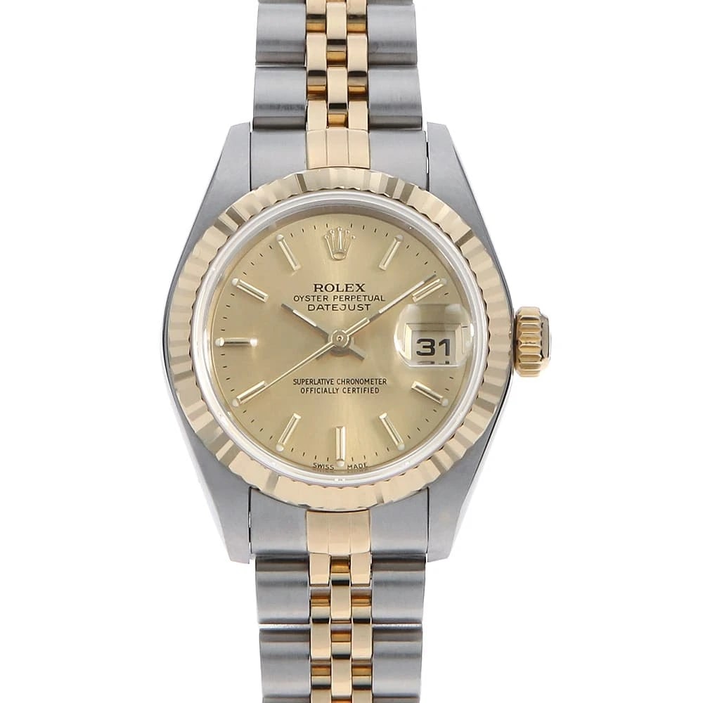 ROLEX DATEJUST CHAMPAGNE WATCH: ROLEX Datejust Champagne Watch Brand: ROLEX Type: Wrist watch Material: Band Material Stainless Steel/Yellow Gold, Case Material Stainless Steel/Yellow Gold Color: Dial Color Champagne Gold Size: