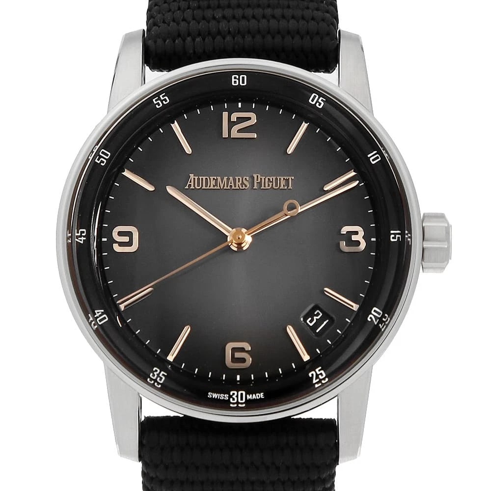 AUDEMARS PIGUET WATCH: AUDEMARS PIGUET Watch Brand: AUDEMARS PIGUET Type: Wrist watch Material: Band Material fabric/rubber, Case Material Pink Gold Color: Dial Color Gray Size: Case:W41mm Accessories: None