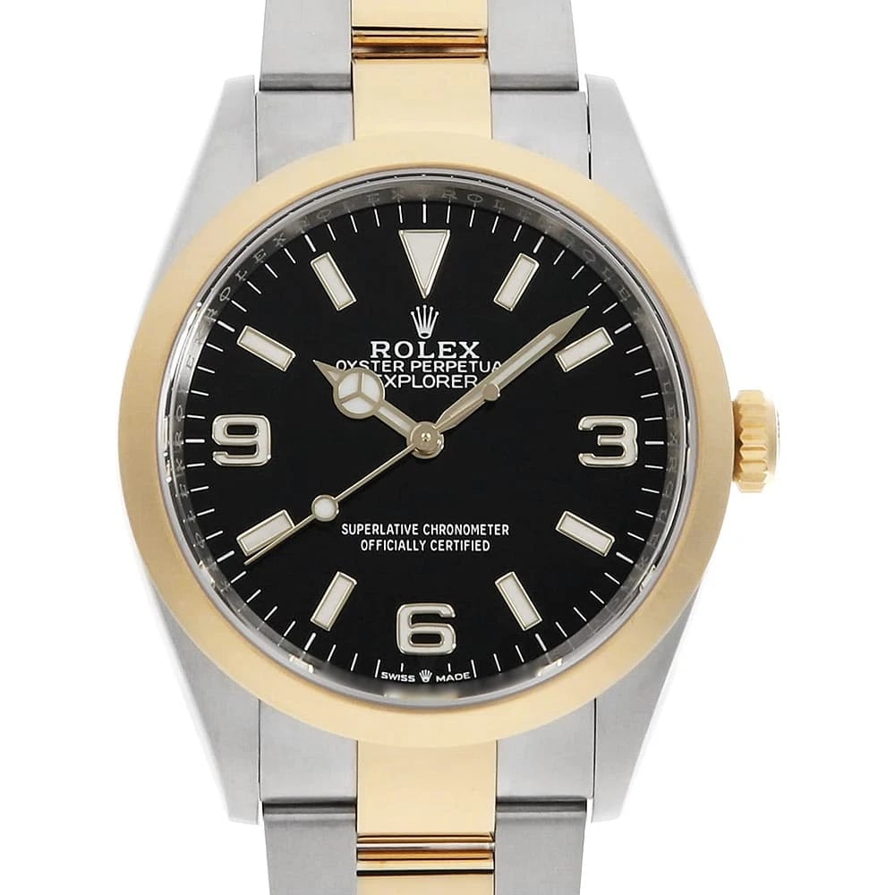 ROLEX EXPLORER BLACK WATCH: ROLEX Explorer black Watch Brand: ROLEX Type: Wrist watch Material: Band Material Stainless Steel/Yellow Gold, Case Material Stainless Steel/Yellow Gold Color: Dial Color Black Size: