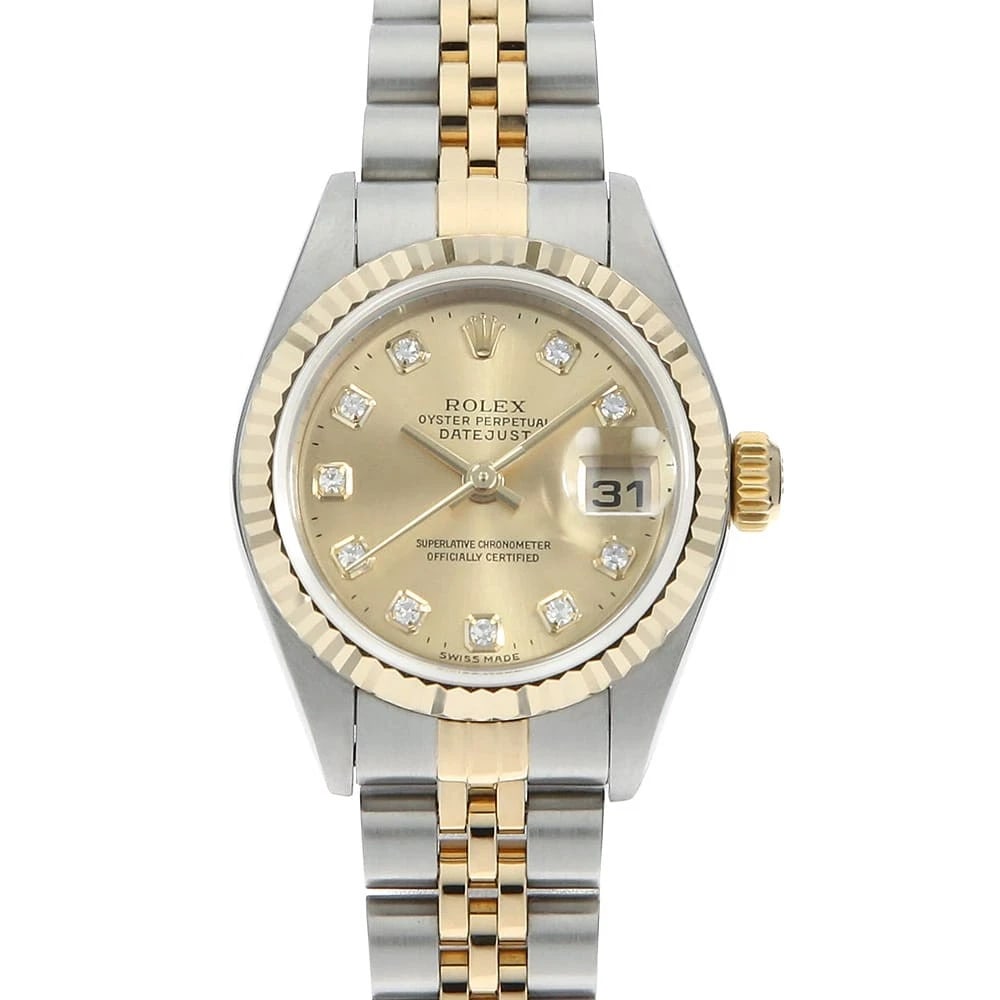 ROLEX DATEJUST DIAMOND CHAMPAGNE WATCH: ROLEX Datejust Diamond Champagne Watch Brand: ROLEX Type: Wrist watch Material: Band Material Stainless Steel/Yellow Gold, Case Material Stainless Steel/Yellow Gold Color: Dial Color Champagne Gold