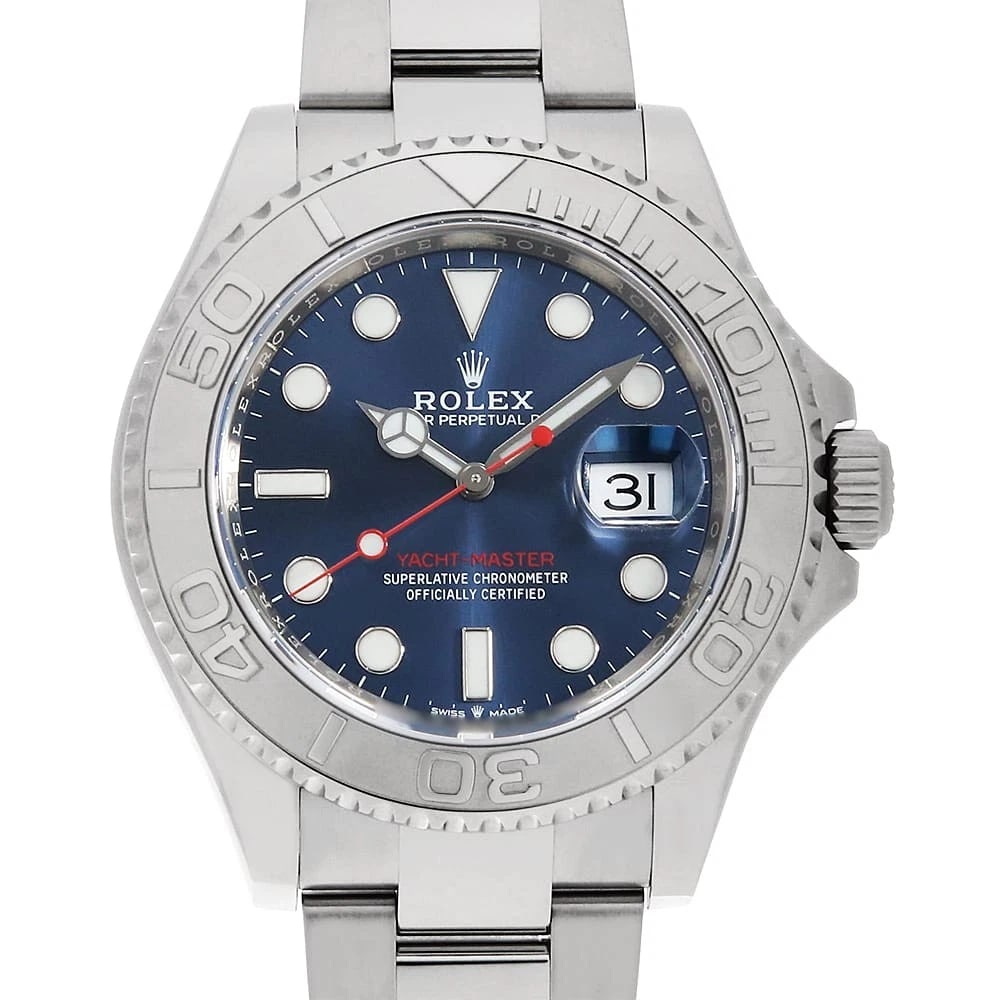 ROLEX YACHT MASTER BLUE WATCH: ROLEX Yacht master blue Watch Brand: ROLEX Type: Wrist watch Material: Band Material Stainless Steel, Case Material Stainless Steel/Platinum Color: Dial Color Blue Size: Case:W40mm