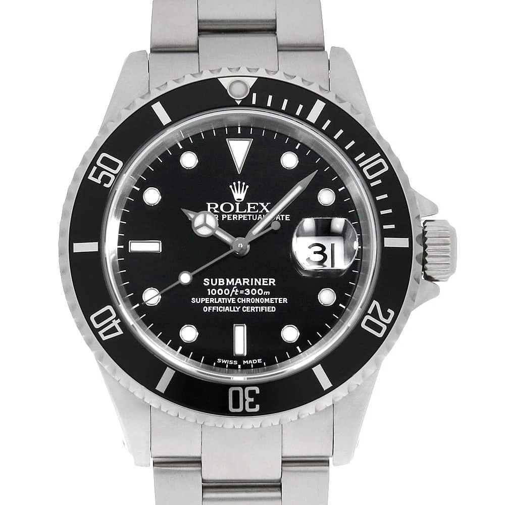 ROLEX SUBMARINER BLACK WATCH: ROLEX SUBMARINER black Watch Brand: ROLEX Type: Wrist watch Material: Band Material Stainless Steel, Case Material Stainless Steel Color: Dial Color Black Size: Case:W40mm Circumference of Wrist:1