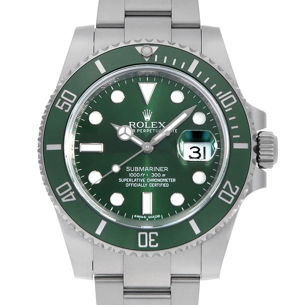 ROLEX SUBMARINER GREEN WATCH: ROLEX SUBMARINER green Watch Brand: ROLEX Type: Wrist watch Material: Band Material Stainless Steel, Case Material Stainless Steel Color: Dial Color Green Size: Case:W40mm Circumference of Wrist:1